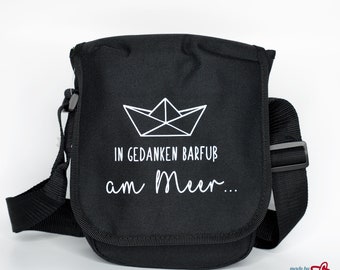 small shoulder bag black - In thoughts barefoot by the sea | Gassitasche | Treat bag | maritime sayings