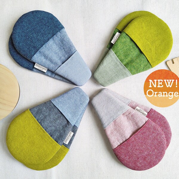 Mini Magnetic Mitts, Microwave Pot Holders, Cotton Blend Linen with Double Layered Poly-Therm Fleece Inside, Handmade, Set of 2