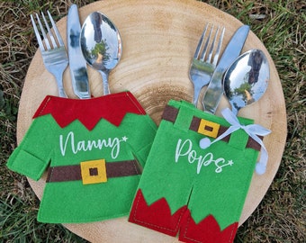 Personalised Christmas Elf Cutlery Holders - Xmas Table Decor - Xmas Tableware - Santa Reindeer Place Names - Christmas Dinner - Xmas Day