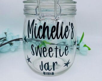 Personalised Name Sweet Jar - Treat Jar - Glass Storage Jar - Cookie Jar - Kitchen Storage  - Personalised Sweet Jar- Pic N Mix - Chocolate