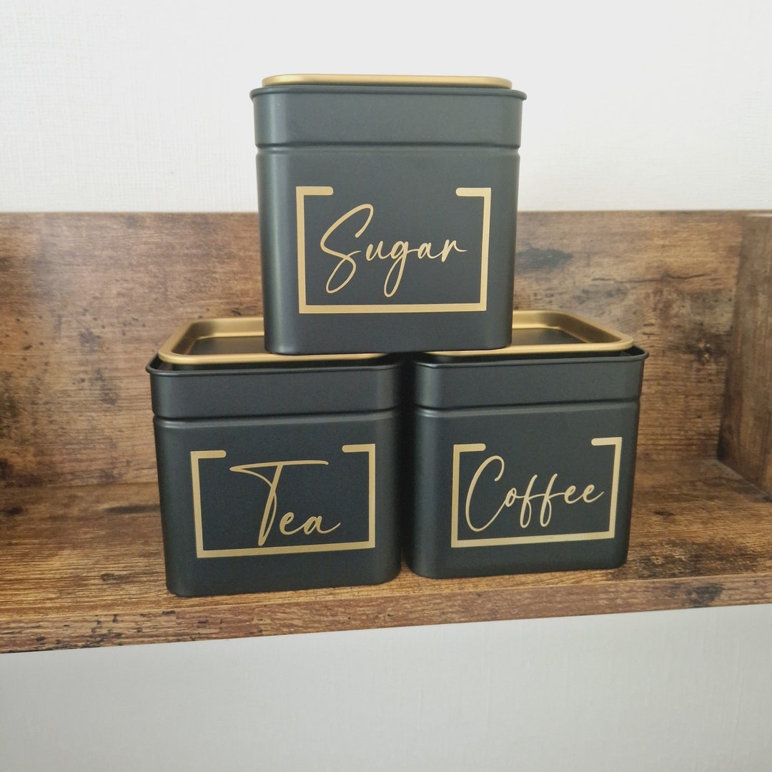 Black Tea Coffee Sugar Storage Canisters, Storage Jar, Black & Gold