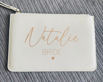 Personalised Bridesmaid Clutch Bag, Bride Purse, Wedding Day Bag, Bridal Hen Party, Bride Handbag, Bride Gift, Maid Of Honour Gift,Wrist Bag