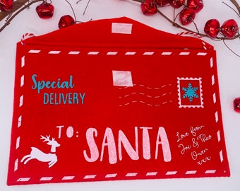 Personalised Letter To Santa Pouch Envelope - Large Red Felt Envelope - Father Christmas Letter - Santa Wish List - Hanging Pouch - Name