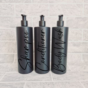 Personalised Matte Black Pump Bottles, Refillable, Shampoo, Conditioner, Bathroom Kitchen Home Decor, Mrs Hinch, Minimalist Dispenser, 500ml