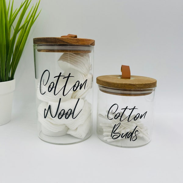 Personalised Bamboo Canister Storage Jar - Leather Loop Pull - Eco Friendly - Bathroom Storage - Cotton Wool - Bath Bombs - Kitchenware