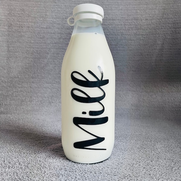 Personalisierte Glasmilchflasche 1 Liter - Bauernhaus Glasflasche - Nachfüllbar - Kühlschrank Organisation - Milch, Saft, Wasser, Smoothies - Lagerung