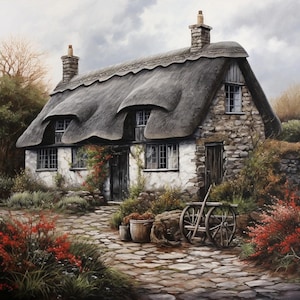 E-Cross Stitch Pattern, Country Cottage, Room Decor, Downloadable PDF