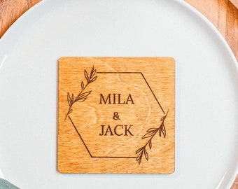 Custom wedding favor, favors for guests, wedding party favors, coasters personalized, wood wedding coaster, wedding favor coaster