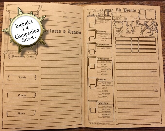 D&amp;D 5e Character Booklet Printable Dungeons and Dragons Character Sheet ...