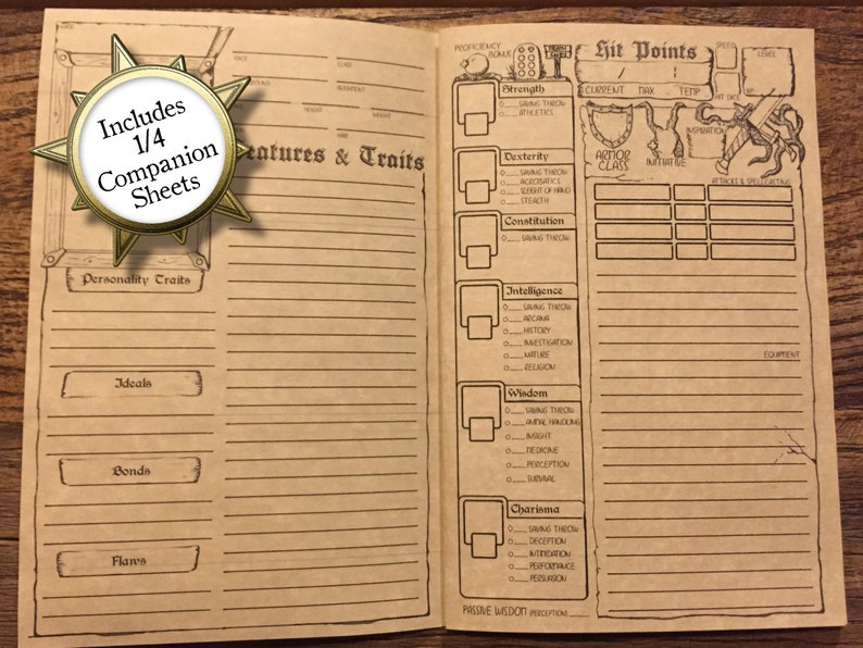 D&D 5e Character Booklet | Printable Dungeons and Dragons Character Sheet | DnD Accessories | ttrpg | Dungeon Master | Print and Play 