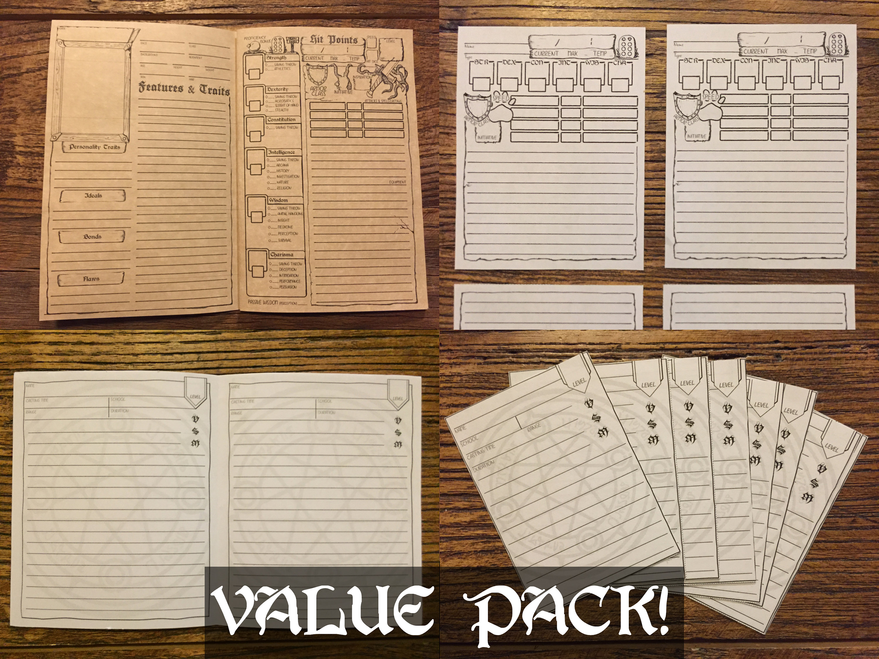 D D 5e Printable Character Booklet Pack Dnd Spell Cards Etsy