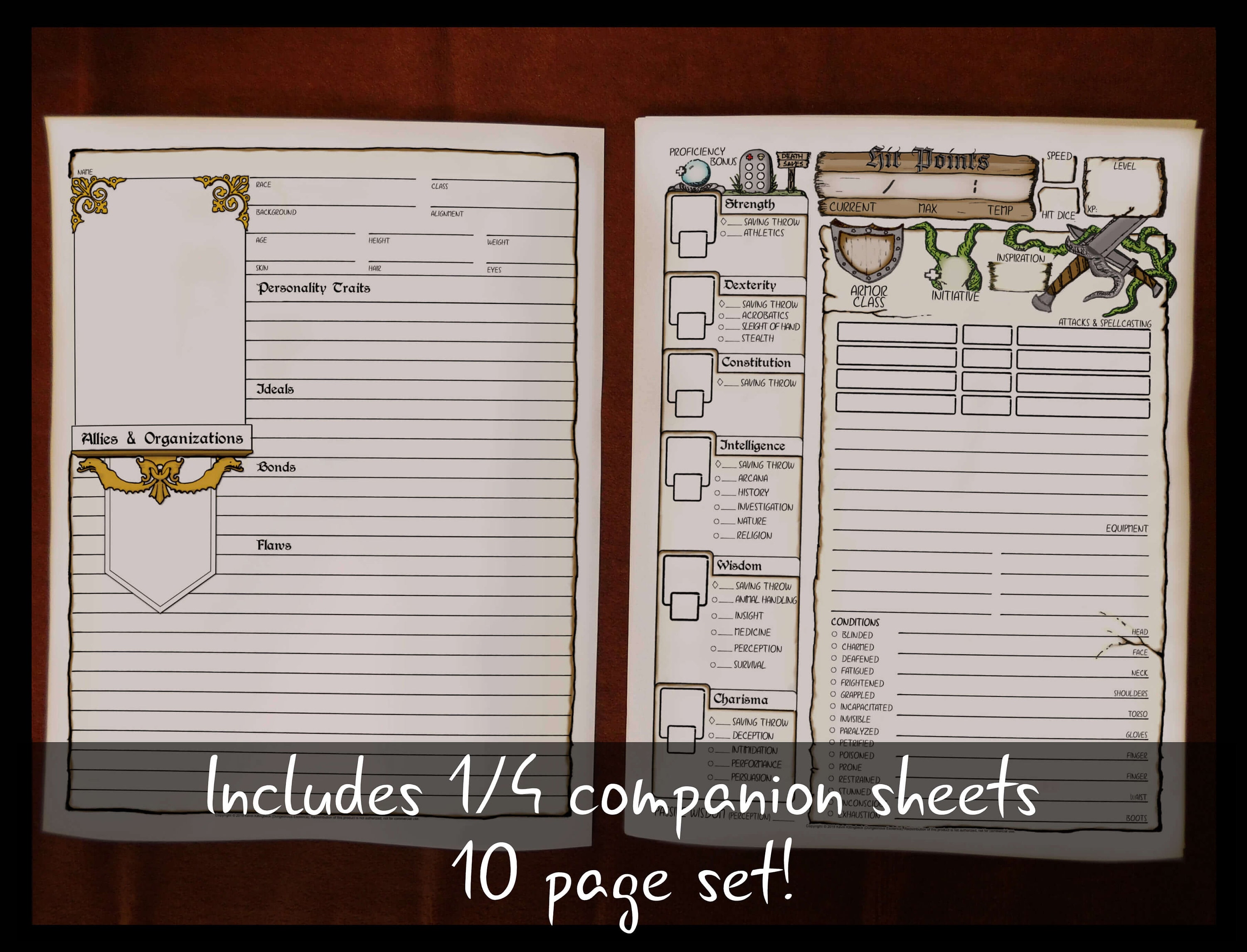 D D 5e Full Size Character Sheets 8 5x11 Printable Dungeons Etsy