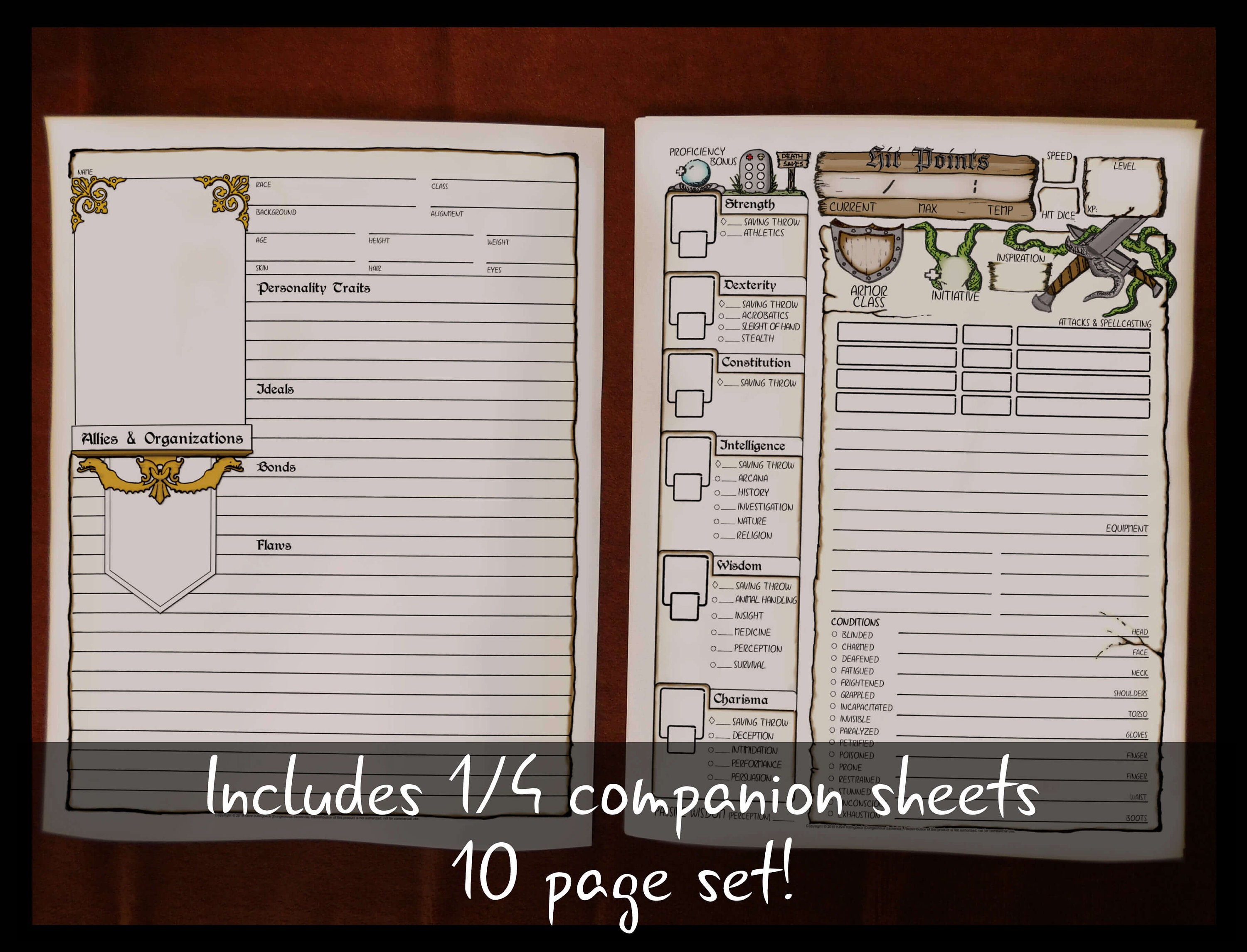 d d 5e full size character sheets 8 5x11 printable dungeons etsy