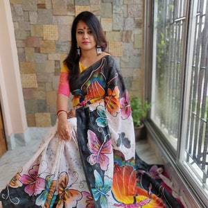 Details about   Cotton Mulmul Saree Beautiful Butterfly Hand-Painting Soft Ethnic Women Sari