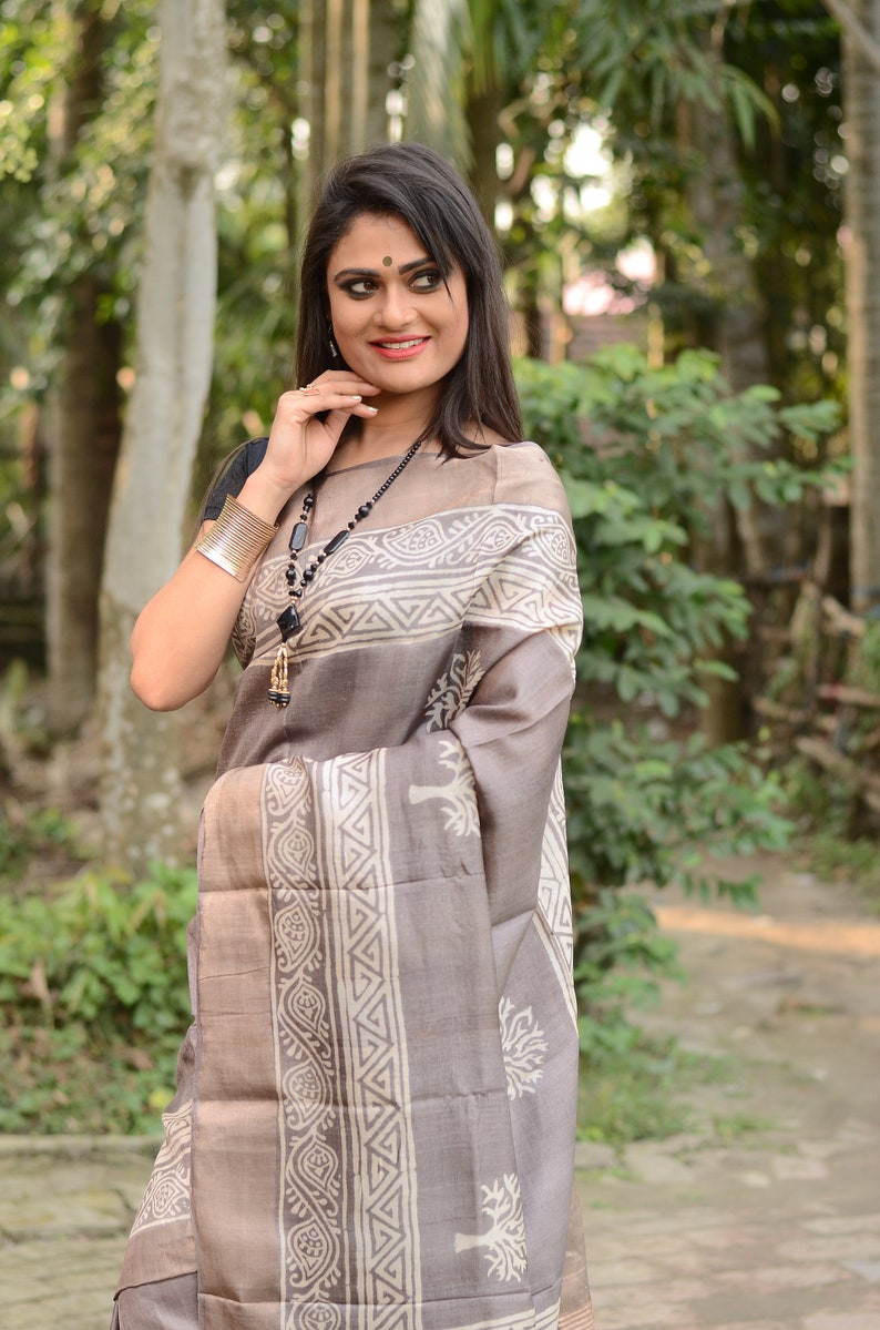 tussar silk saree with zari border