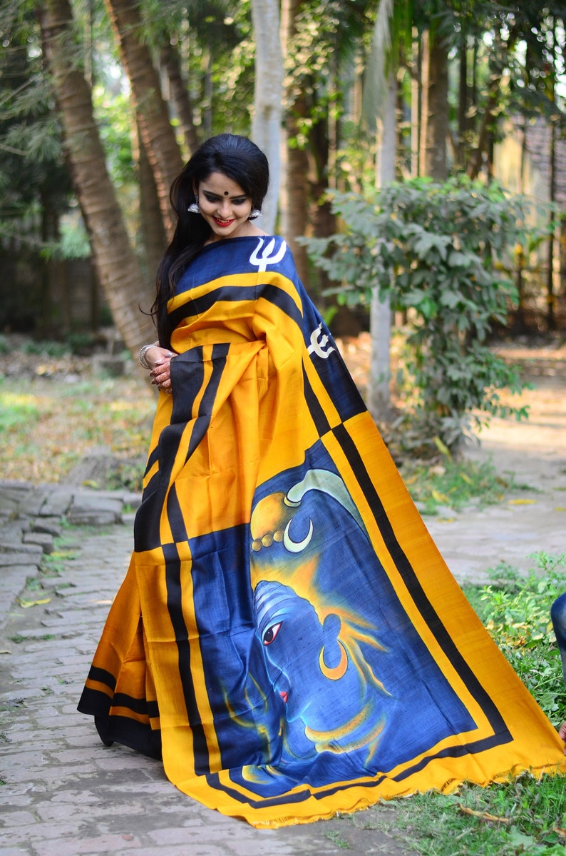 HandPainted Pure Bishnupuri Silk Bengal Handwoven Silk Saree Handpaint by Artisan Free Shipping with SilkMarkIndia Assurance 06 image 1