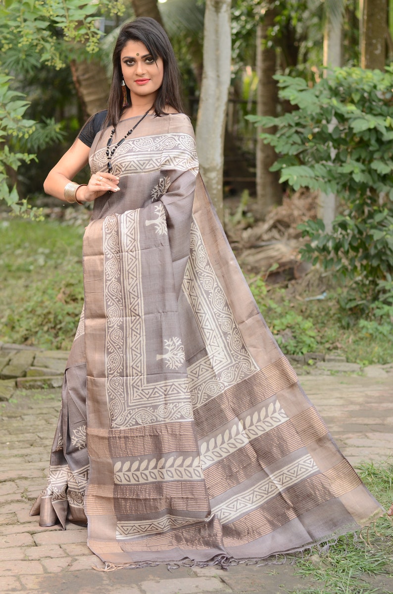 tussar silk saree with zari border