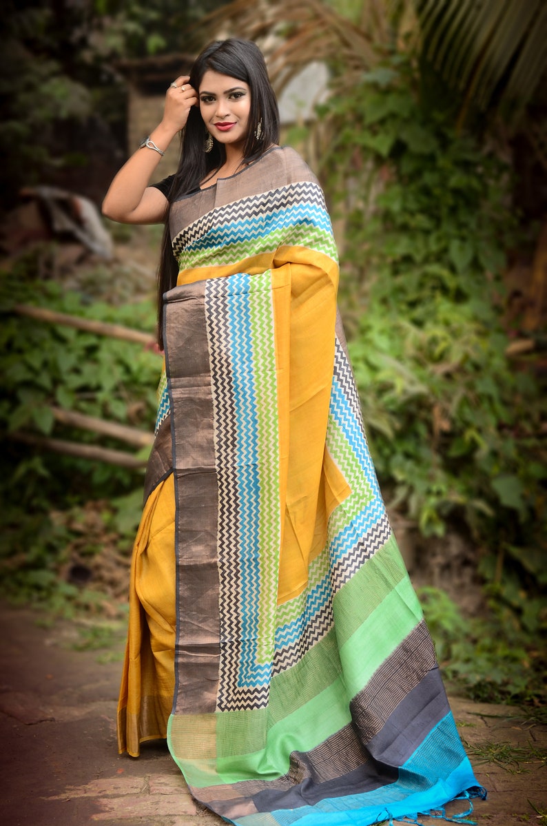 tussar silk saree with zari border