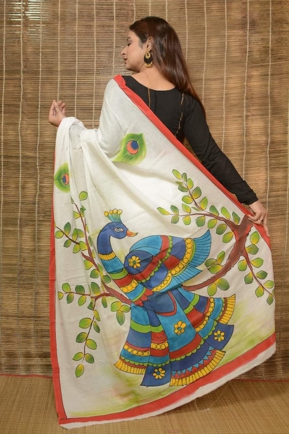 Details about   Cotton Mulmul Saree Beautiful Butterfly Hand-Painting Soft Ethnic Women Sari