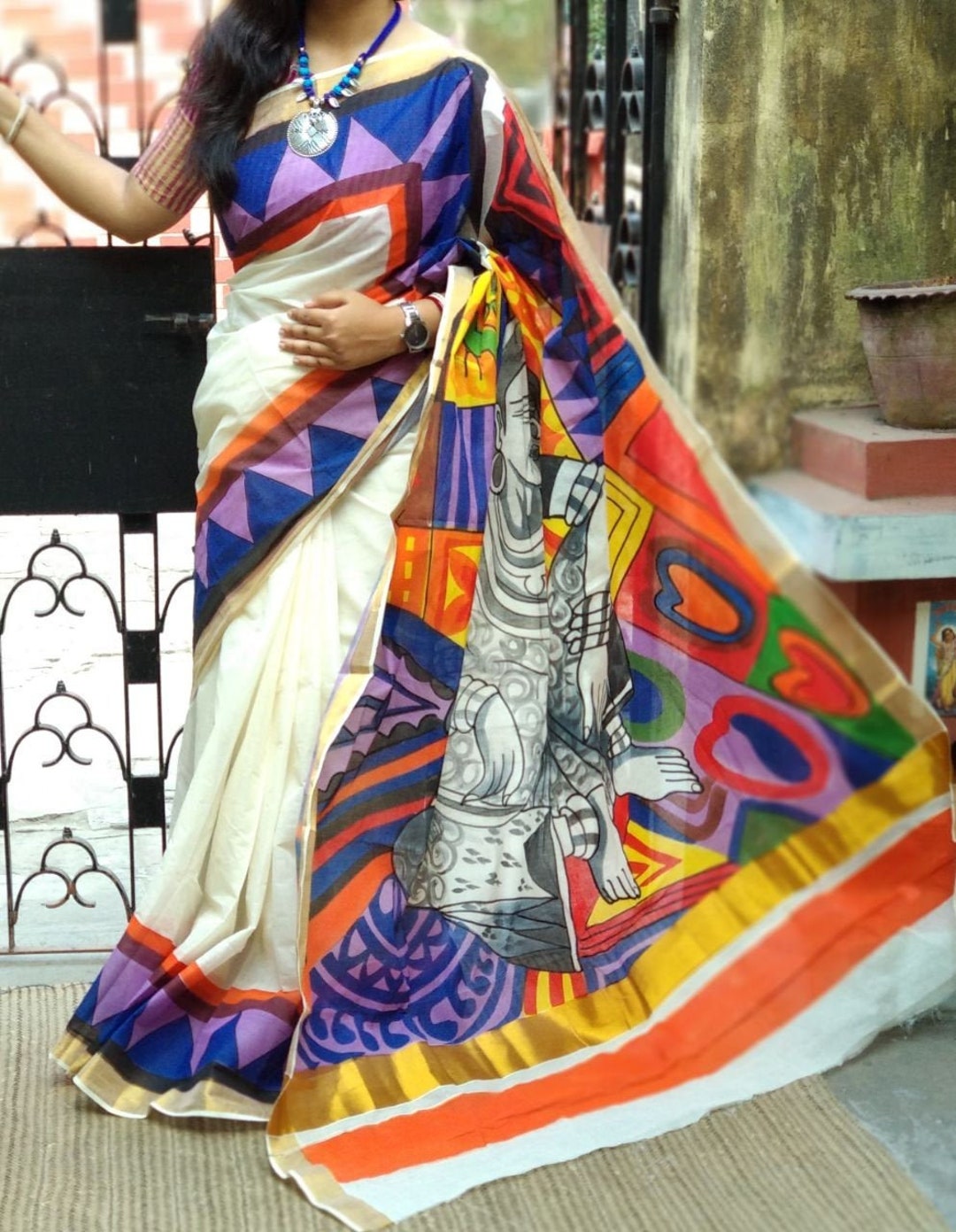 Sitara - Navya Kerala cotton saree with Kantha work