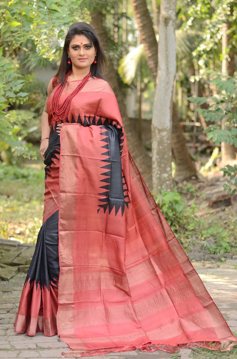 tussar silk saree with zari border