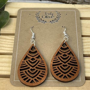 Mandala Wood Earrings: Boho Laser Cut Plywood Dangle Earrings