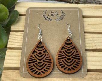 Mandala Wood Earrings: Boho Laser Cut Plywood Dangle Earrings