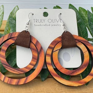 Statement Earrings | Boho Dangle Earrings For Women | Nickel Free | 5th Anniversary Gift For Wife | Wood Earrings | Wood Boho Earrings