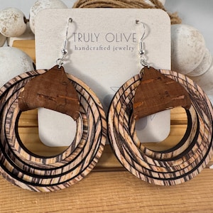 Statement Wood Earrings with Boho Geometric Patterns | Wood Earrings with Vegan Leather | Eco-friendly Boho Earrings Made From Real Wood