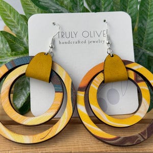 Colorful Statement Earrings | Womens Boho Dangle Earrings | Nickel Free | 5th Anniversary Gift For Wife | Wood Earrings | Wood Boho Earrings