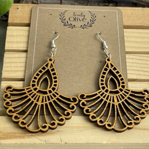 Bohemian Wood Mandala Earrings: Lightweight Dangle Earrings