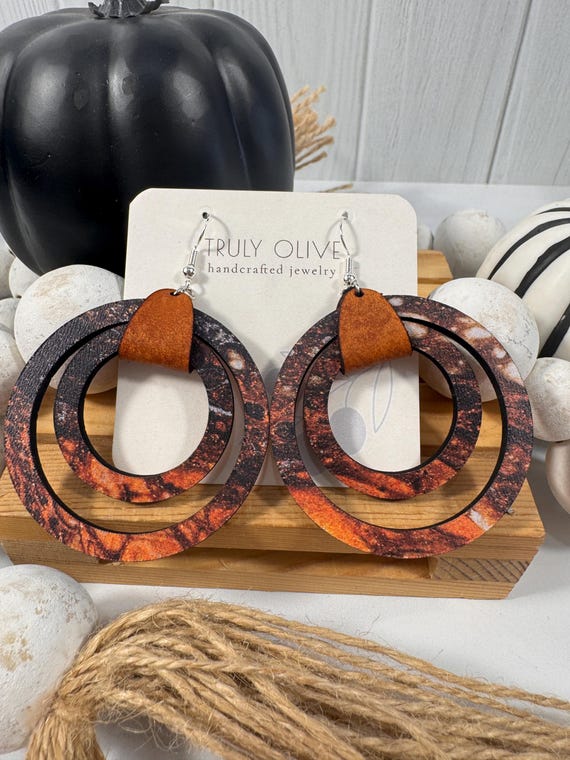 Hoop Vegan Leather Earrings Faux Leather Wrapped Hoop Earrings