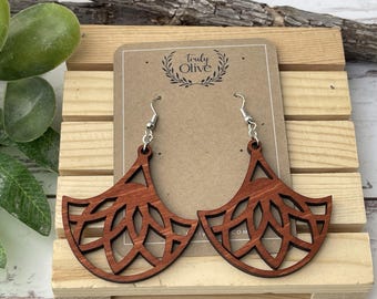 Mandala Wood Earrings: Lightweight Laser Cut Teardrop Boho Jewelry