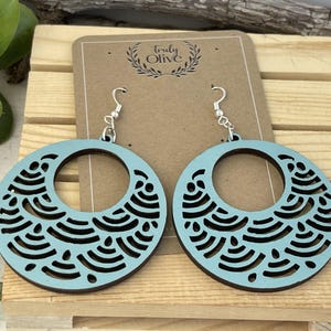 Japanese Style Wood Mandala Earrings: Lightweight Circle Dangles