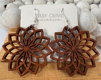 Lightweight Wood Statement Earrings: Hypoallergenic Boho Jewelry Gift