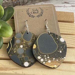 Dangle Wood Earrings: Celestial Moon and Stars, Lightweight Boho Jewelry