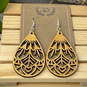 Boho Wood Mandala Earrings | Lightweight Wood Jewelry | Wooden Earrings | Wood Earrings | Boho Earrings | Statement Earrings | Gift For Her