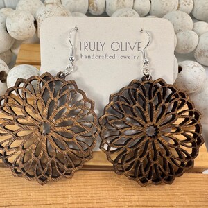 Lightweight Wood Mandala Earrings: Boho Starburst Design