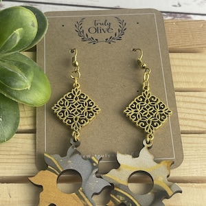 Celestial Wood Earrings: Moon & Star Dangle, Lightweight Design