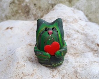 Figura di gatto compagno energetico fatto a mano, mini supporto da scrivania per gatti, decorazione per gatti, souvenir, divertente decorazione da scrivania che attira l'attenzione