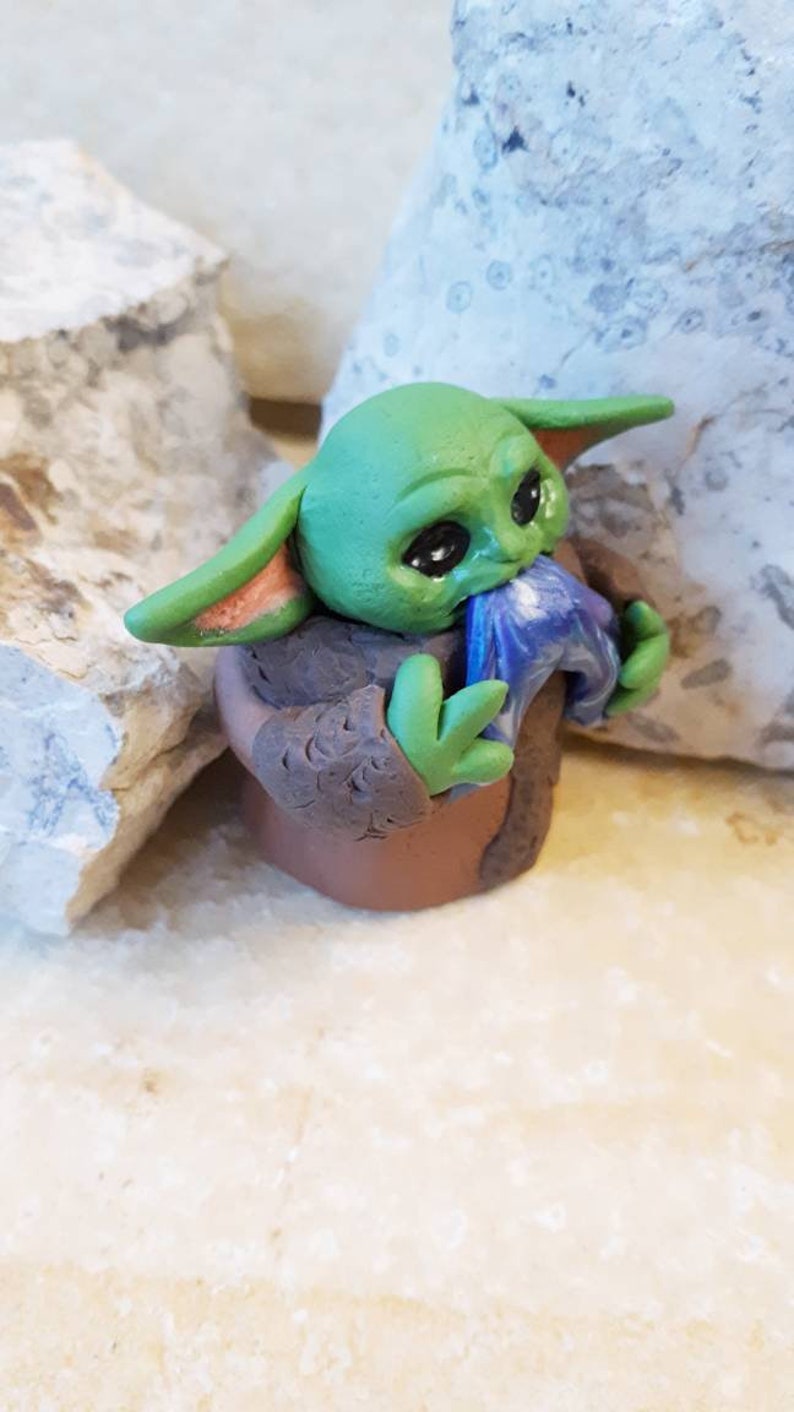 Baby Yoda Figure Eating Frog Mouth 100% Handmade Statue | Etsy