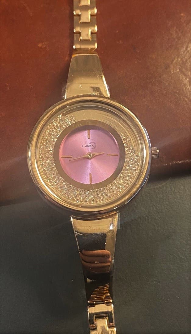 Women s 35mm Rose Gold Tone Elvitario Watch Crystal Accents Etsy