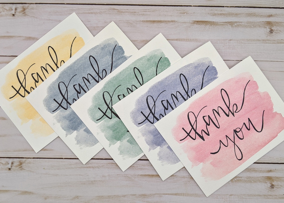 Watercolor Thank You Card Set: Colorful Blank Note Cards - Etsy