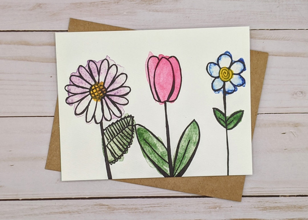 Simple Flower Watercolor Note Card Set, Blank Folded Cards, Thank You ...