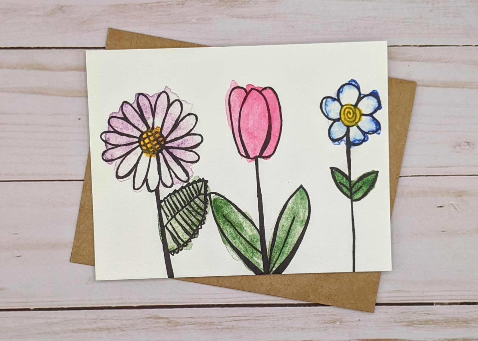 Simple Flower Watercolor Note Card Set Blank Folded Cards - Etsy