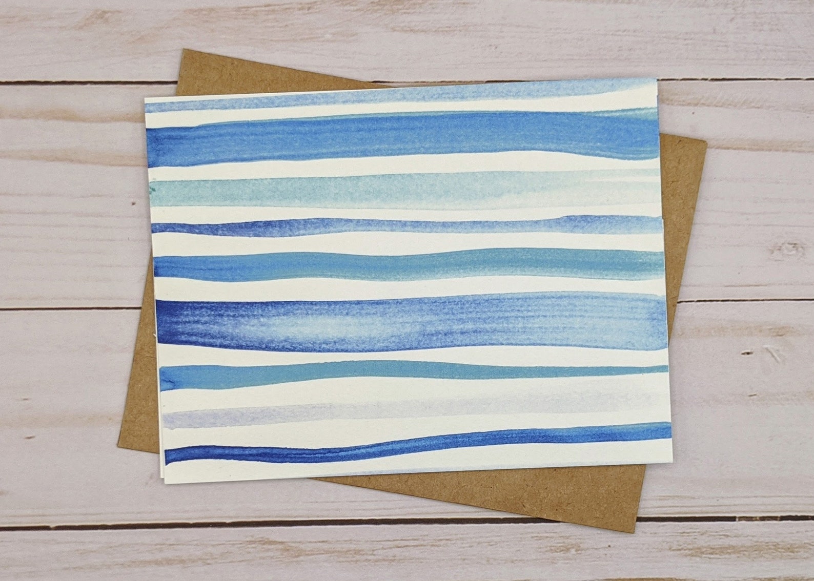 Striped Watercolor Note Card Set of 10 Blank Folded Cards Etsy