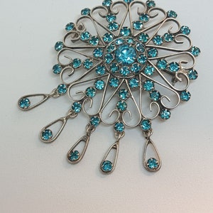 Blue stones, Women&#39;s vintage Brooch, period of the ussr silver of the USSR 875 standard weight 9.72 g