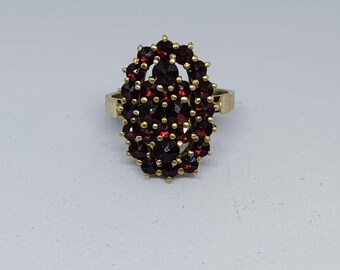 Anello vintage da donna in argento, punzone 835, granato naturale, peso 3,68 g, misura anello 5,5, placcatura in oro.