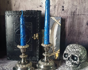 BLUE Spell candle Altar Ritual, Hand-grubbed, herbs dressed beeswax, expansion of mental horizons, create confidence and power, witch, magic