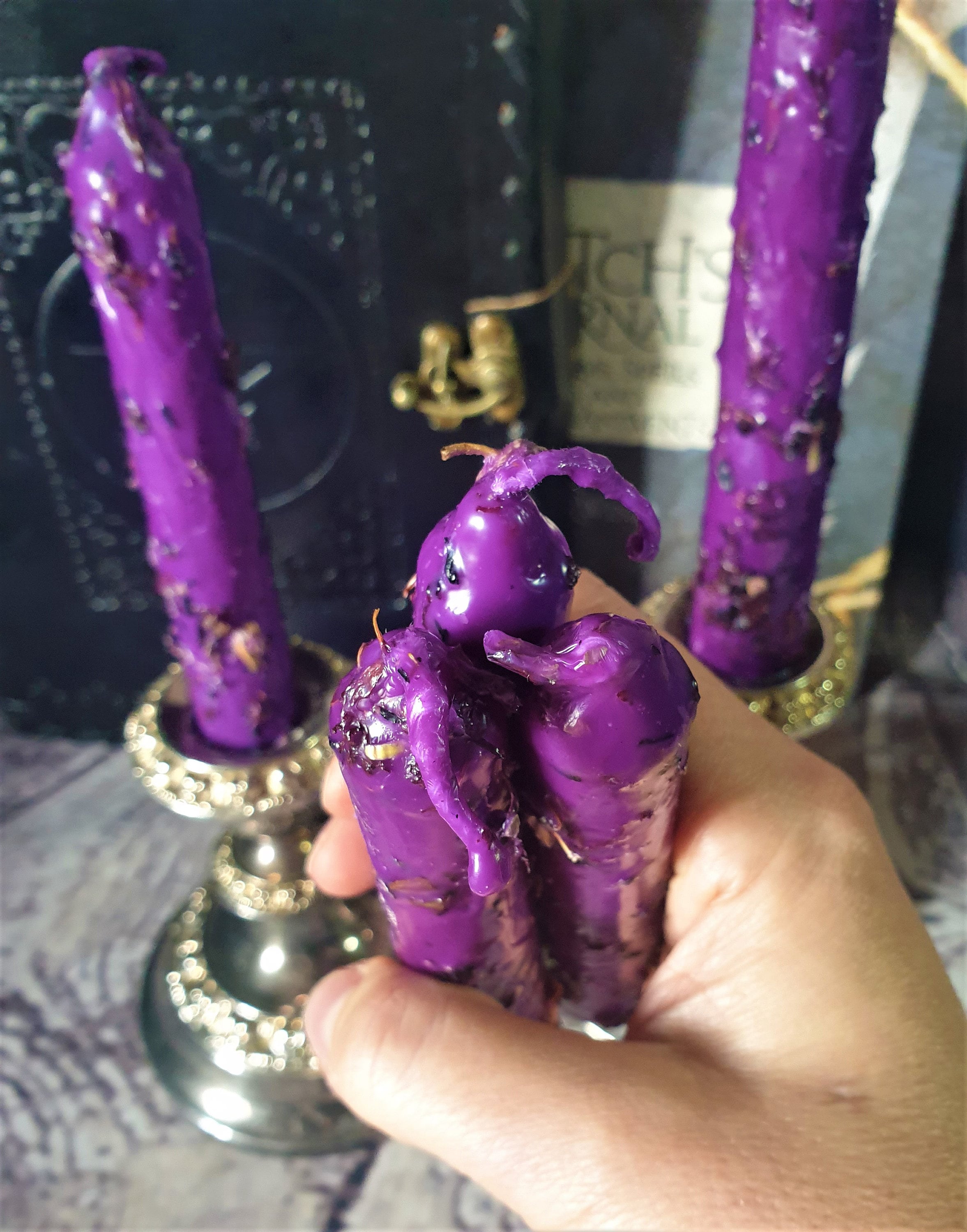 PURPLE Spell candle Altar Ritual Handgrubbed herbs dressed Etsy